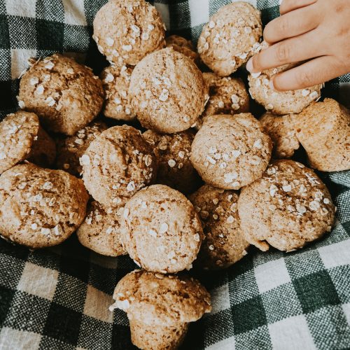 whole wheat muffins in a basket